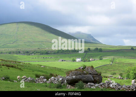 Fernen Ingleborough, eingehüllt in Morgen Wolke, Gearstones, obere Ribblesdale, Yorkshire Dales National Park, UK Stockfoto