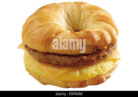 Frühstück, Sandwich, Croissant, Käse, Rührei, Wurst Stockfoto