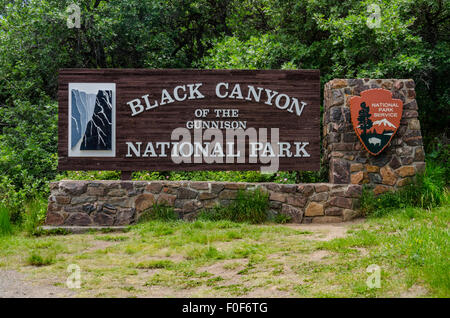 Willkommensschild, Black Canyon des Gunnison National Park Stockfoto