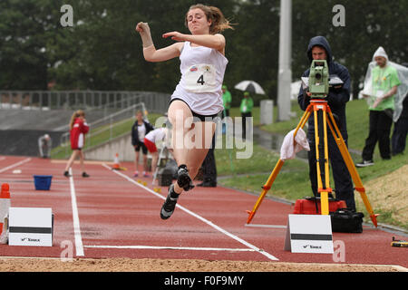 Nottingham, UK. 14. August 2015. 2015 Zerebralparese World Games. Leichtathletik-Event. Amy Car of England in den Frauen Weitsprung © Action Plus Sport/Alamy Live News Stockfoto