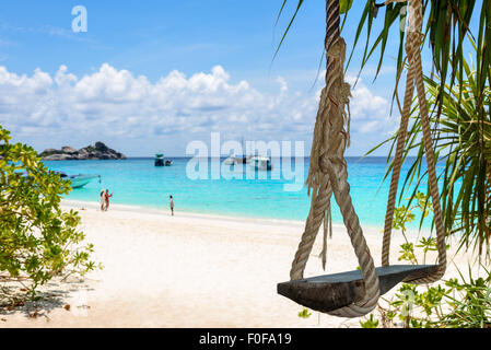 Swing am Strand von Koh Miang Insel ist für seine wunderschöne Landschaft des Meeres im Mu Ko Similan Nationalpark Phang hoch gelobt. Stockfoto