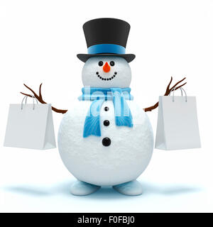 Niedlichen Schneemann mit Einkaufstüten Stockfoto