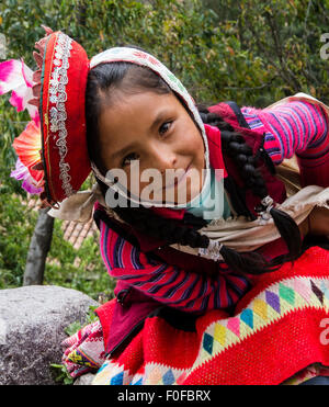 Inca Mädchen in Cuzco, Cusco, Peru. Stockfoto