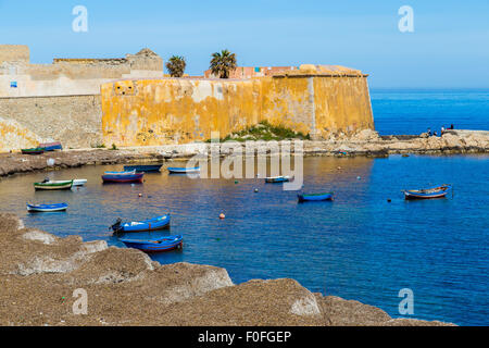 Angelboote/Fischerboote warten in den Hafen von Trapani auf Sizilien, Italien Stockfoto