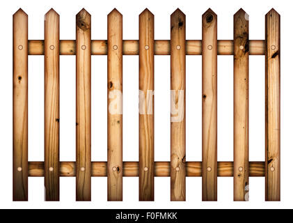 Hölzerne Lattenzaun isoliert auf einem weißen Hintergrund. Stockfoto