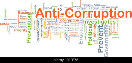 Hintergrund-Konzept Wordcloud Illustration der Anti-Korruption Stockfoto