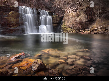 Panwar oder Sgwd y Pannwr auf die untere Clun Gwyn Wasserfall am Fluss Mellte Stockfoto