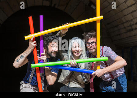 Endinburgh, UK. 15. August 2015. Weltstar und weltweit führenden Solo, Orchester- und zeitgenössische Perkussionist Dame Evelyn Glennie verbindet französische Trommeln Duo füllt Affe an Heriots Schule, gesagt, die Inspiration für Hogwarts in den Harry-Potter-Bücher. Bildnachweis: Richard Dyson/Alamy Live-Nachrichten Stockfoto