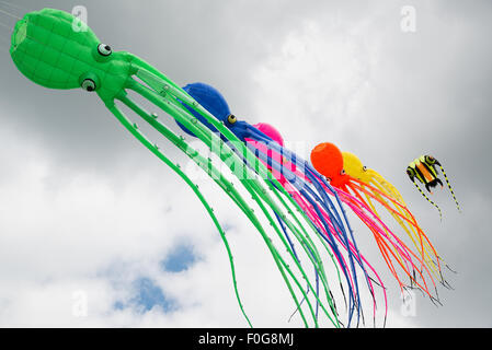 Portsmouth, UK. 15. August 2015. Eine Reihe von großen Oktopus weichen Drachen fliegen im Wind beim internationalen Festival der Kite. Bildnachweis: MeonStock/Alamy Live-Nachrichten Stockfoto