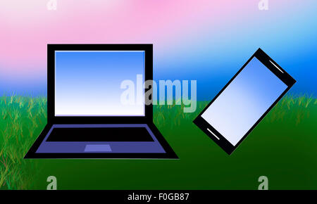 Llaptop und Handy Stockfoto