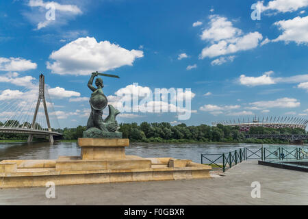 Die Statue der Meerjungfrau Warschau befindet sich am linken Ufer der Weichsel, Warschau, Masowien, Polen, Europa Stockfoto