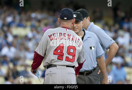 Los Angeles, Kalifornien, Vereinigte Staaten von Amerika, USA. 11. August 2015. Mark Weidemair Trainer der die Washington Nationals vor dem Spiel zwischen den Washington Nationals und die Los Angeles Dodgers im Dodger Stadium in Los Angeles, California.ARMANDO ARORIZO am 11. August 2015 © Armando Arorizo/Prensa Internacional/ZUMA Draht/Alamy Live News Stockfoto