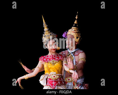 Männliche und weibliche Tänzer in traditionellen Thai Kostüm Stockfoto