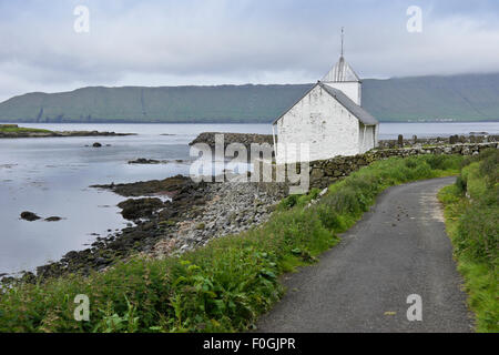 St. Olavs Kirche, Dorf Kirkjubour, Stremoy, Färöer Inseln Stockfoto