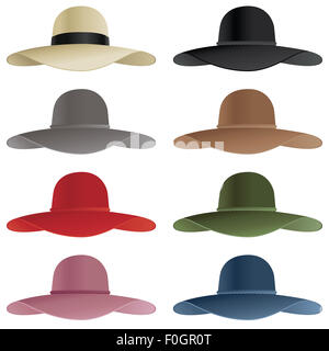 Eine Auswahl von floppy Hats in verschiedenen Farben. Stockfoto