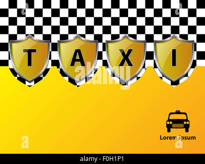 Taxi-Werbung Hintergrunddesign mit metallischen Schilden und Platz für text Stockfoto