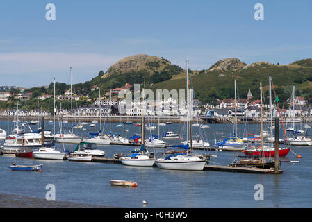 Conway Kai Conwy Clwyd North Wales.Looking über den Hafen in Richtung Deganwy. Stockfoto