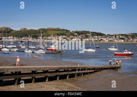 Conway Kai Conwy Clwyd North Wales.Looking über den Hafen in Richtung Deganwy. Stockfoto