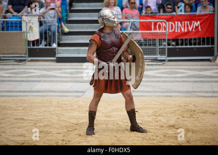 Römische Gladiatoren kämpfen die Amphitheater, Londoner Guildhall UK. Stockfoto