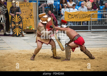 Römische Gladiatoren kämpfen die Amphitheater, Londoner Guildhall UK. Stockfoto
