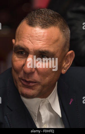 Ex Fußballer, jetzt Schauspieler, Vinnie Jones an ein Publikum mit Vinnie Jones in Essex, 2015. Stockfoto