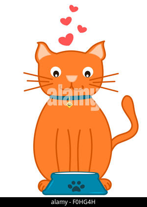 niedlichen Cartoon orange Katze und seine Katze Schüssel Konzept illustration Stockfoto