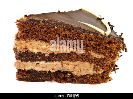 Schokoladenkuchen-Slice auf weißem Hintergrund Stockfoto