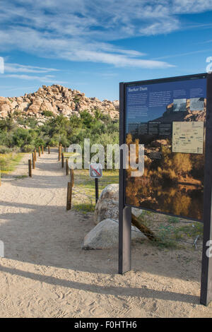 Barker dam Wanderweg unterzeichnen in Joshua Tree Nationalpark Kalifornien USA Stockfoto