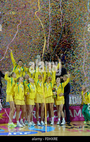 Sydney, Australien. 16. August 2015. Australien gewann die Netball Weltmeisterschaft wieder nach einem knappen Sieg gegen Neuseeland Stockfoto