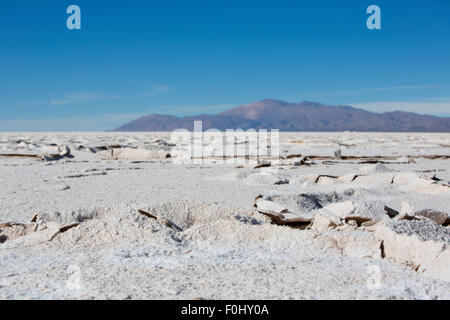 Die Salinas Grande vor blauem Himmel, einem riesigen Salz Feld in der Provinz Jujuy, Norden von Argentinien. Stockfoto