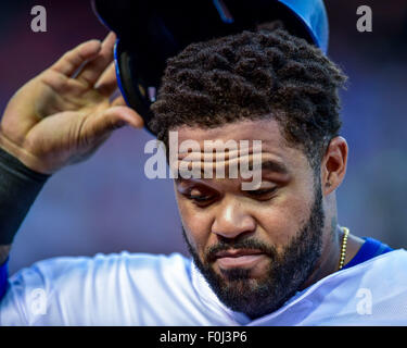 Arlington, Texas, USA. 15. August 2015. Texas Rangers Designated Hitter Prinz Fielder (84) bei einem MLB-Spiel zwischen den Tampa Bay Rays und die Texas Rangers im Globe Life Park in Arlington, TX. Rangers gewinnen 12-4. Bildnachweis: Cal Sport Media/Alamy Live-Nachrichten Stockfoto