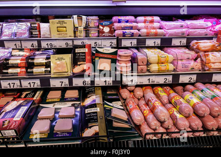 Madrid Spanien, Hispanic Ethnic Centro, Plaza de Lavapias, Carrefour Market, Supermarkt, Lebensmittelgeschäft, Innenausstattung, Lebensmittel, Vitrine Verkauf, Display Verkauf s Stockfoto