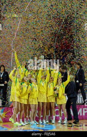 Sydney, Australien. 16. August 2015. Australien gewann die Netball Weltmeisterschaft wieder nach einem knappen Sieg gegen Neuseeland Stockfoto