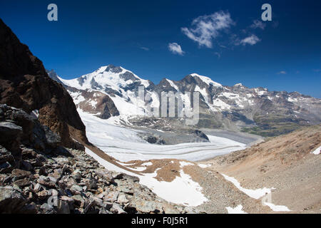 Blick von der Diavolezza auf die Berge und Gletscher, Schweiz Stockfoto