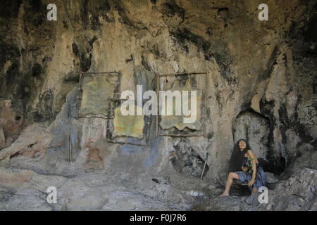 Mount Carmel, Gamal (Camel) Höhle in Nahal Mearot, eine häusliche Szene der Mousterian Kultur Stockfoto