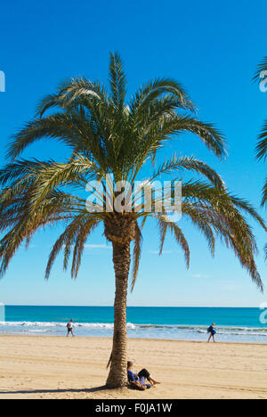 Playa del Postiguet, Alicante Alacant, Costa Blanca, Spanien Stockfoto