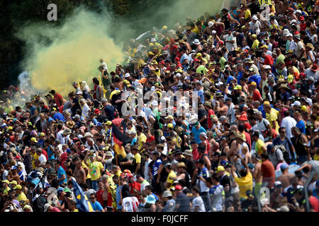 Brno, Tschechische Republik. 16. August 2015. Grand Prix der Tschechischen Republik 2015, MotoGP, Fans, Tschechische Republik, August 16, Brno, Tschechische Republik. Bildnachweis: Lubos Pavlicek/CTK Foto/Alamy Live-Nachrichten Stockfoto