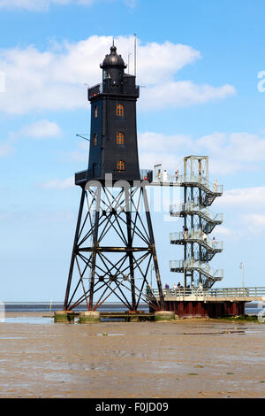 Leuchtturm Obereversand in Dorum-Neuwerk an der Meeresküste deutschen Wattenmeer Stockfoto