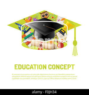Online-Bildung und E-Learning-Poster - flache Icon Set mit Quaste, Bücher, Mikroskop für Flyer, Poster, Web-Site. Illustra Stockfoto