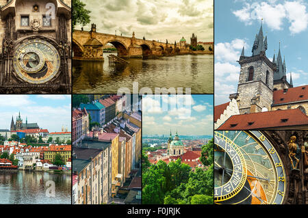 Prag, Tschechische Republik reisen, Foto-Collage. Kollektion umfasst die wichtige Sehenswürdigkeiten. Stockfoto