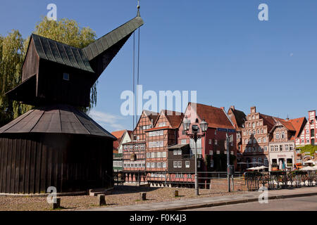 Pensum Markt- und Treadwheel Kran, Hansestadt Lüneburg, Niedersachsen, Deutschland Stockfoto