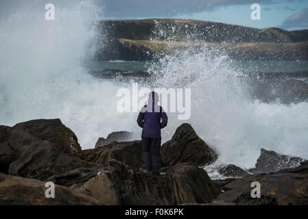 Wellen am Curio Bay Landzunge, Südinsel, Neuseeland. Stockfoto