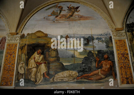 Eines der Fresken von Sodoma er Abbazia di Monte Oliveto Magiorre nahe Siena in der Toskana. Stockfoto