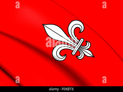 3D Flagge von Alterswil, Schweiz. Hautnah. Stockfoto