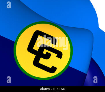 3D Flagge der Karibischen Gemeinschaft (CARICOM). Hautnah. Stockfoto