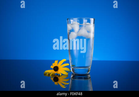 Kaltes Wasser in ein Glas Eistee Stockfoto
