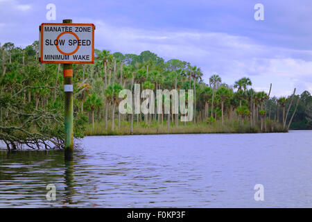 Manatee Zone, langsam beschleunigen, minimale Gefolge anmelden Strickland Creek, Ormond Beach, Florida Stockfoto