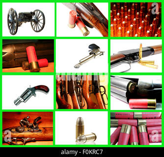 Collage zeigt eine Sammlung von Waffen Stockfoto