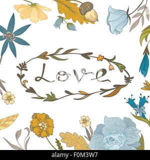 Vector Skizze Doodle Thanksgiving Karte mit Vintage Blumen auf weißem Hintergrund Stock Vektor