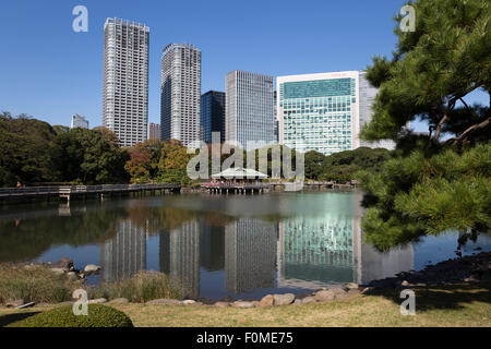 Nakajima Teehaus, Hamarikyu Gärten, Chuo, Tokyo, Japan, Asien Stockfoto